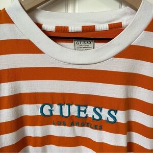 Guess Bold Orange and White Striped Tee